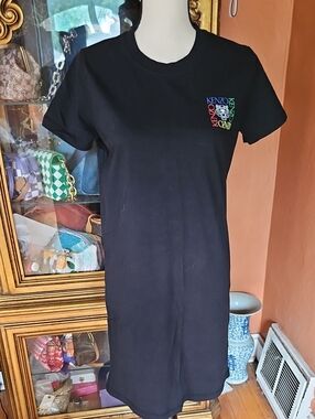 Kenzo Black T-Shirt Dress with Multicolor Logo